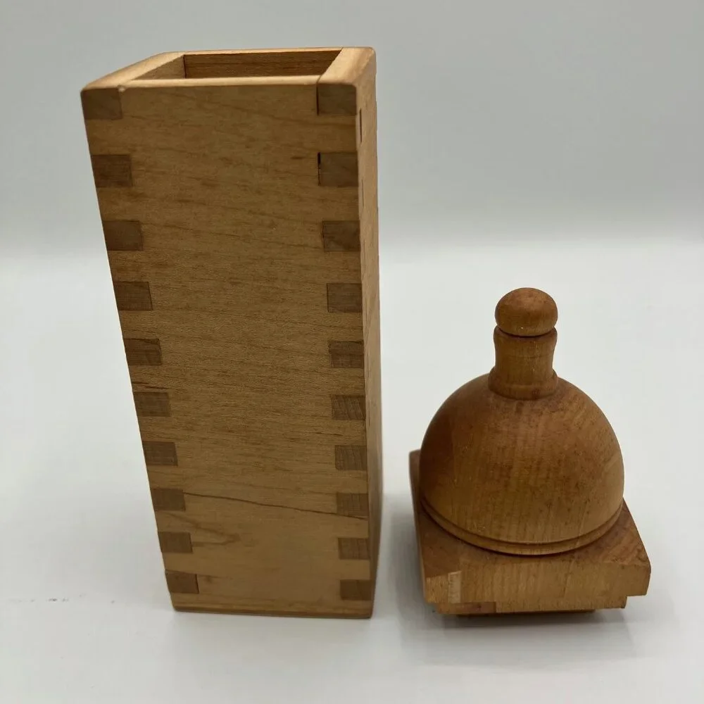 Wooden Container/Box Sculpture‎ Decor Handcrafted Finger Joints Dome Lid 8